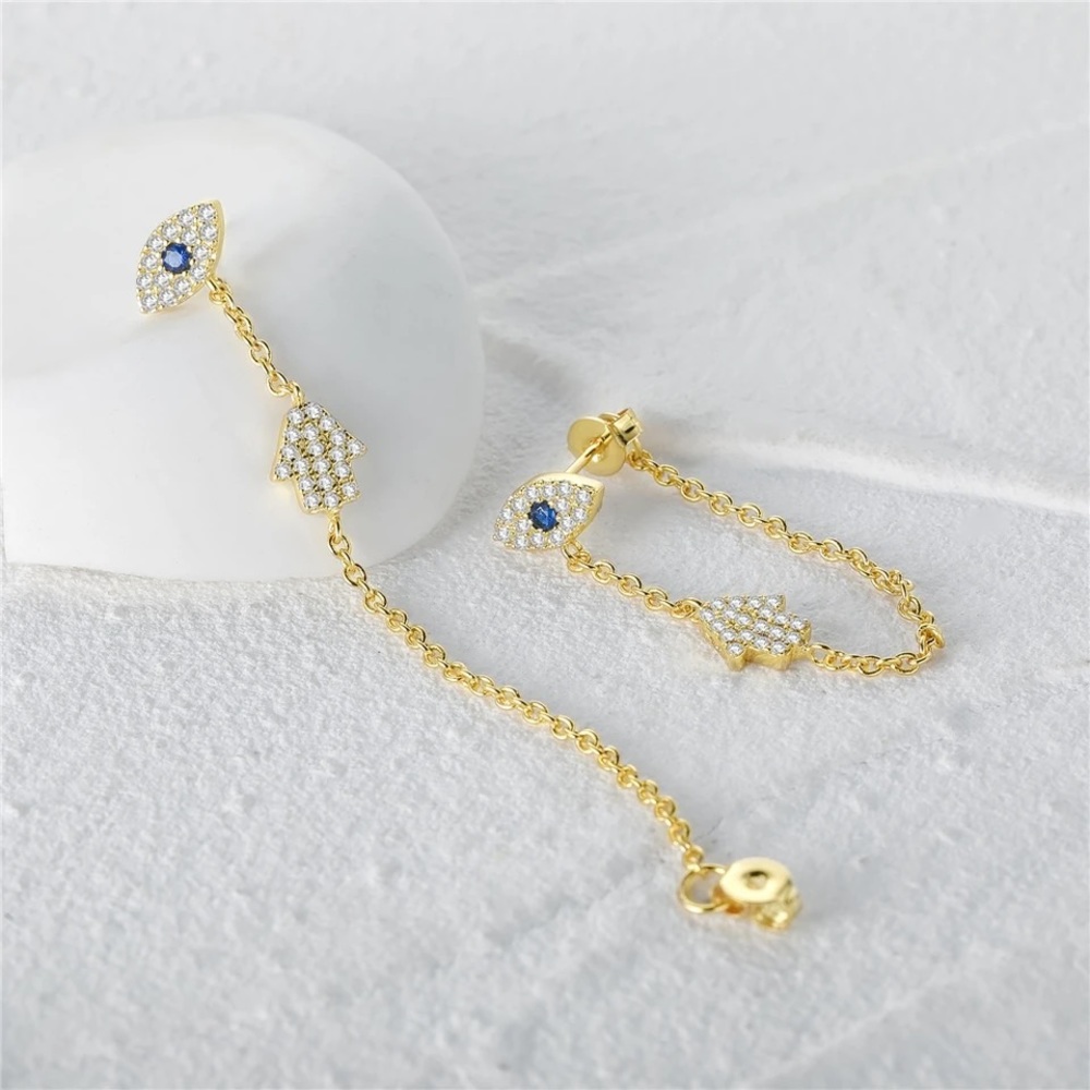 New 18K Gold Vermeil Sterling Silver 925 Evil Eye and Hamsa Hand earrings